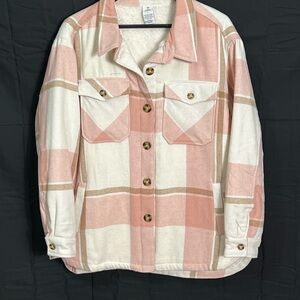 Blush Pink Plaid Utility Jacket with Relaxed Fit